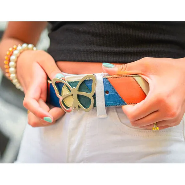 Leather Belt 4 Colorway Light Cream Chevron Reversible