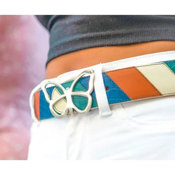 Leather Belt 4 Colorway Light Cream Chevron Reversible
