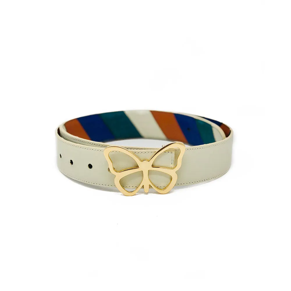 Leather Belt 4 Colorway Light Cream Chevron Reversible
