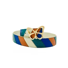 Leather Belt 4 Colorway Light Cream Chevron Reversible