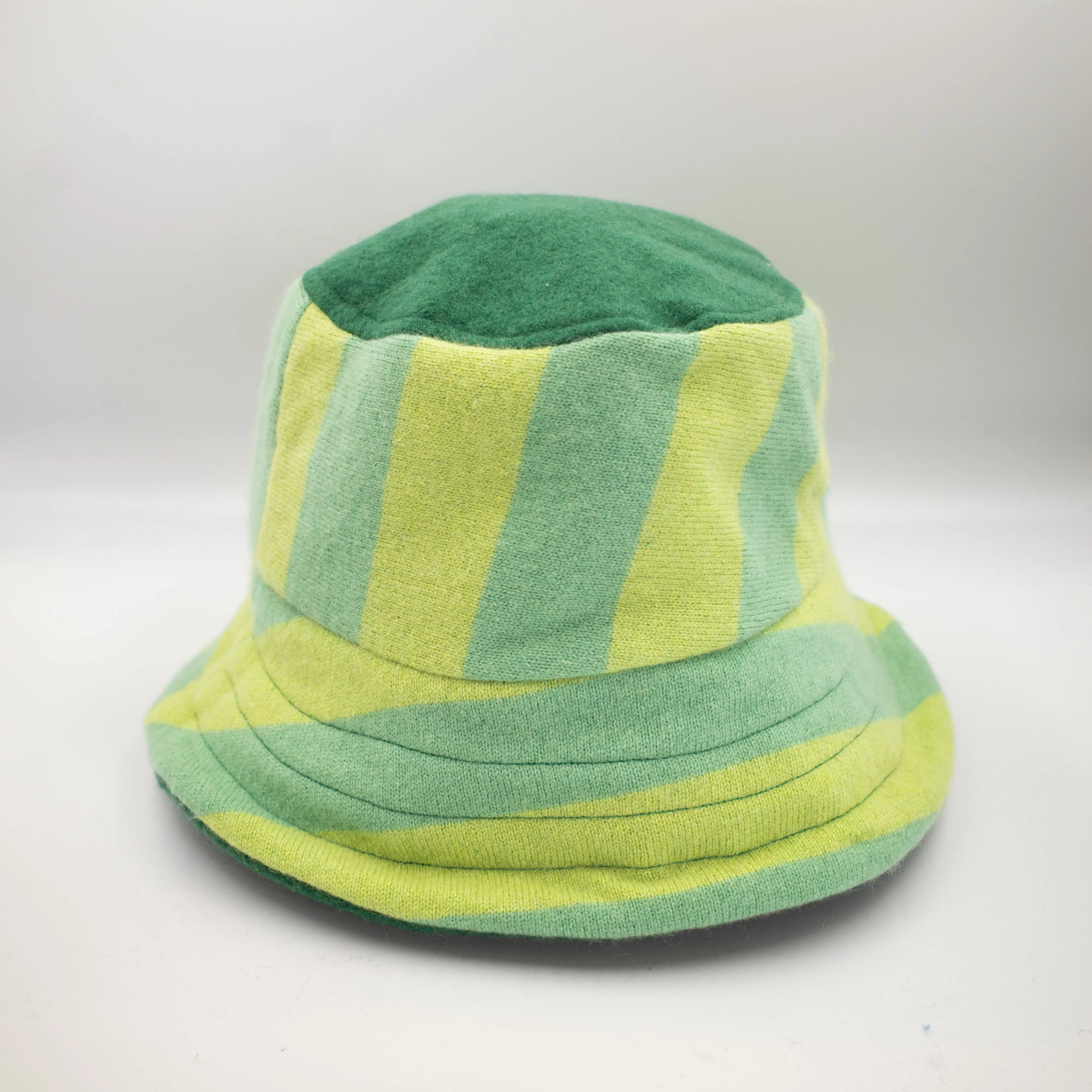 Lime Green Striped Reversible Cashmere Bucket Hat Small