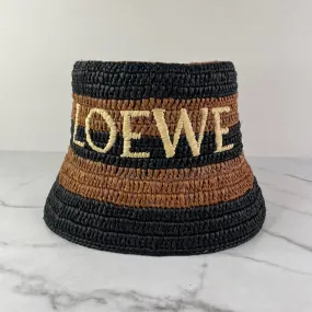 LOEWE Ibiza logo-embroidered striped raffia bucket hat