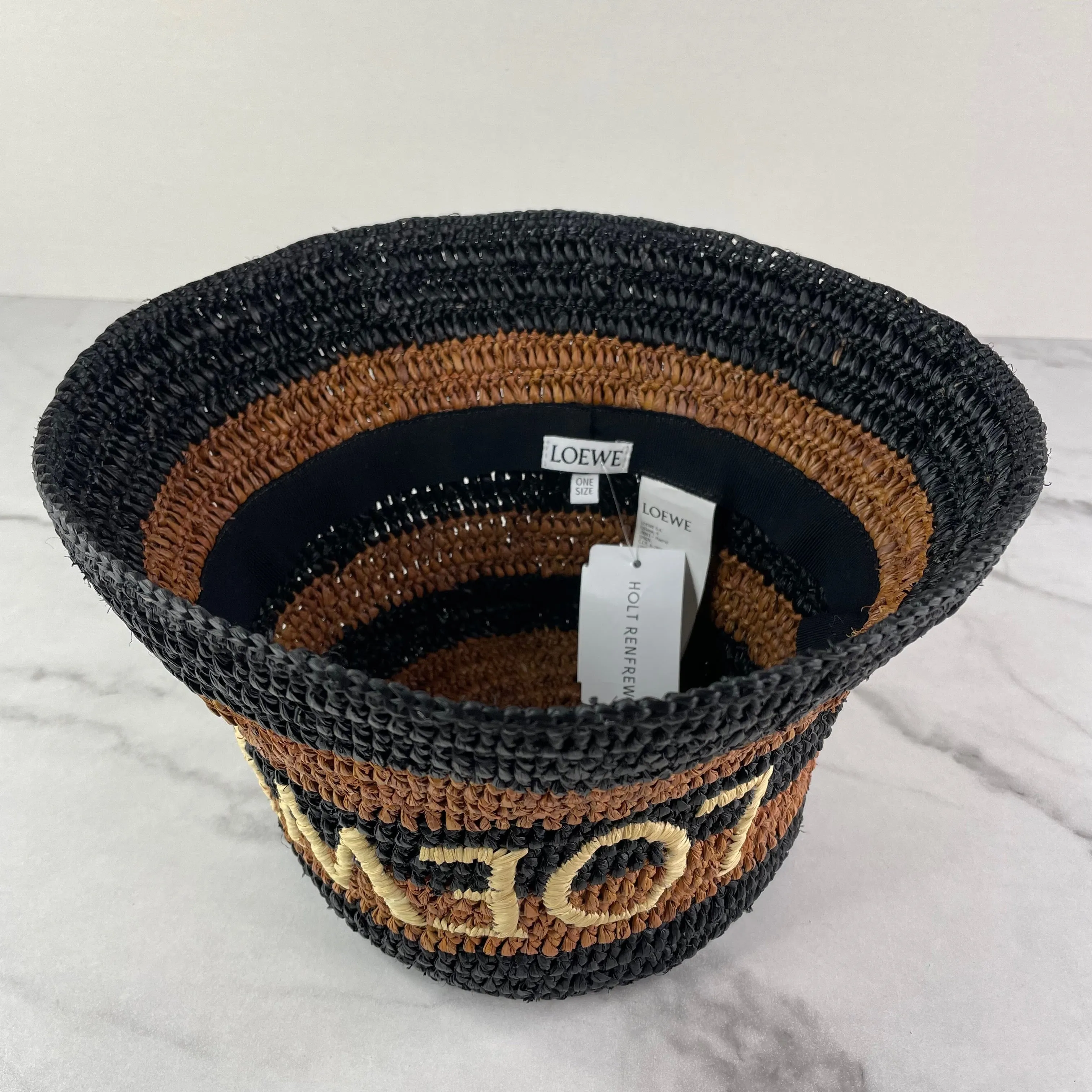 LOEWE Ibiza logo-embroidered striped raffia bucket hat