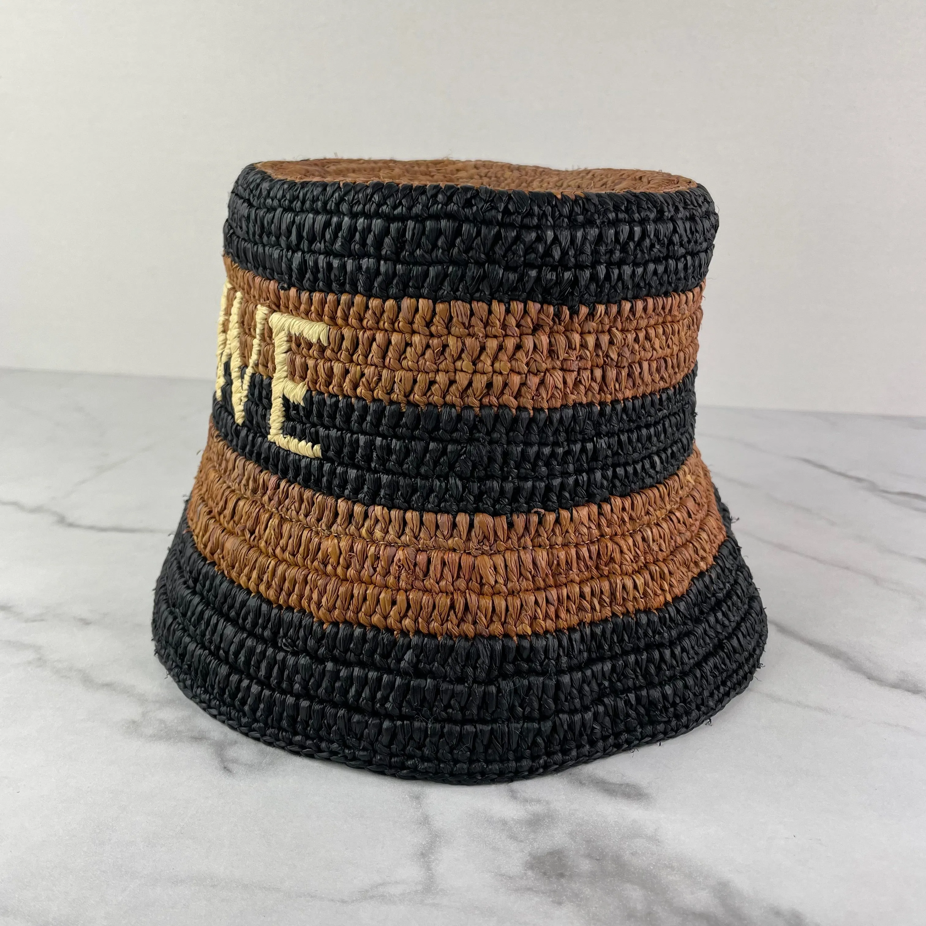 LOEWE Ibiza logo-embroidered striped raffia bucket hat