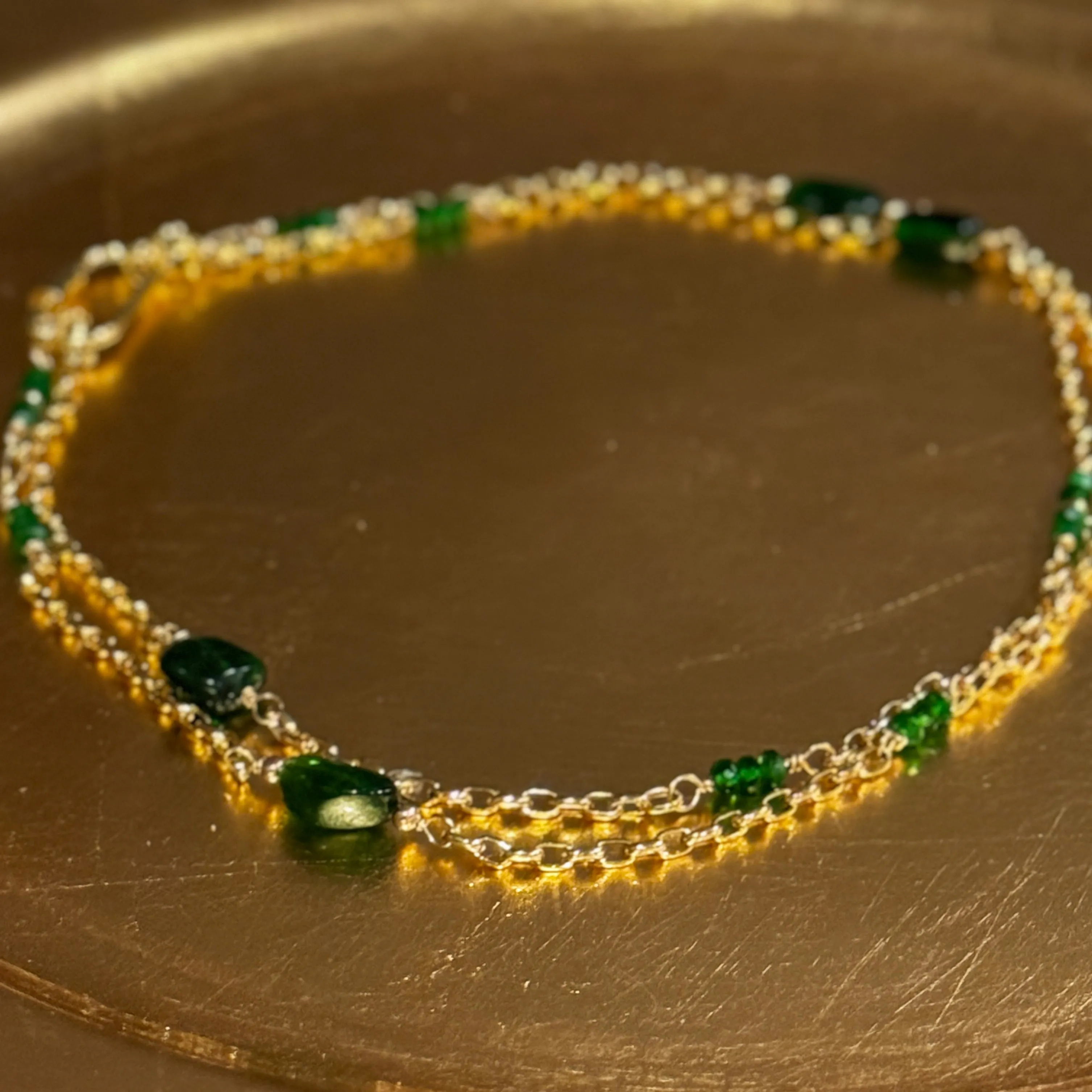 Long Chrome Diopside Layering Station Necklace or Wrap Bracelet