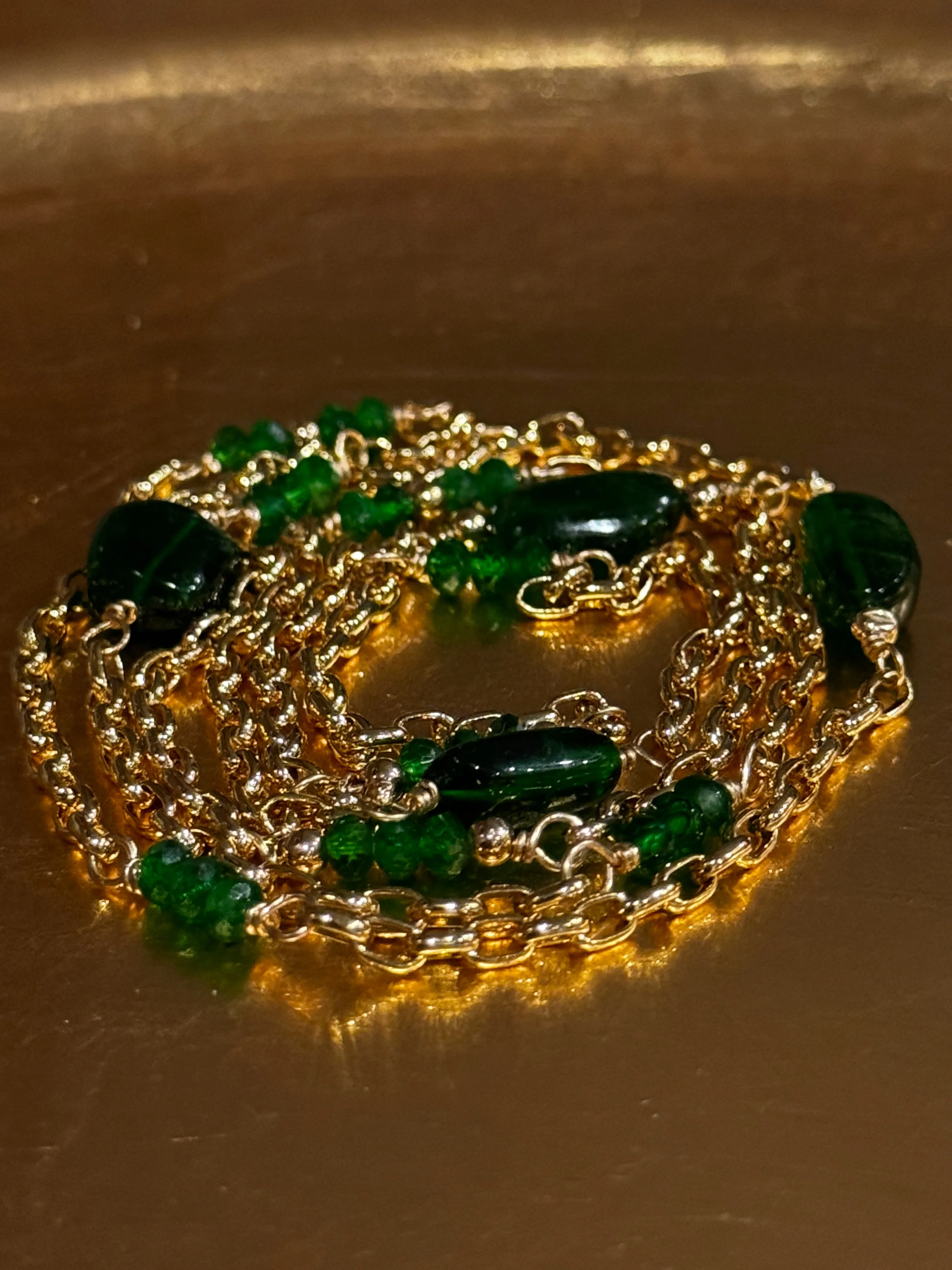 Long Chrome Diopside Layering Station Necklace or Wrap Bracelet