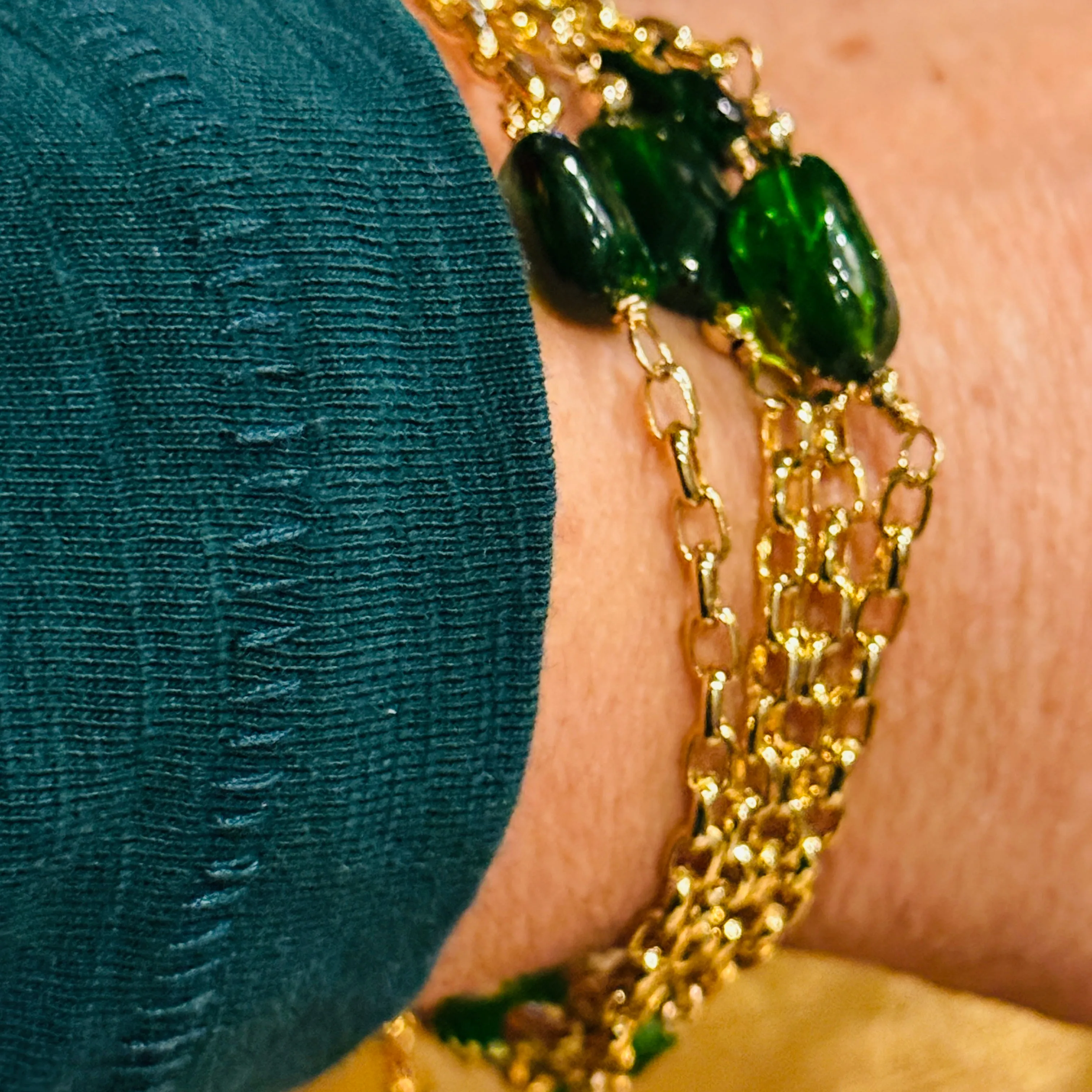 Long Chrome Diopside Layering Station Necklace or Wrap Bracelet