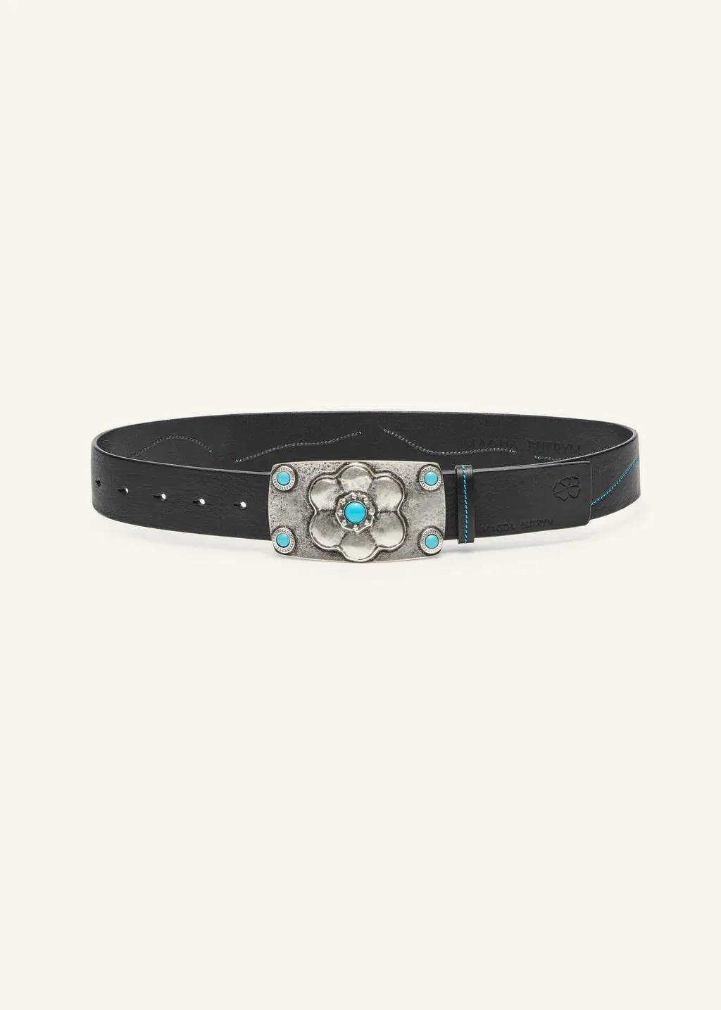 MAGDA BUTRY - Floral embossed belt with turquoise accents