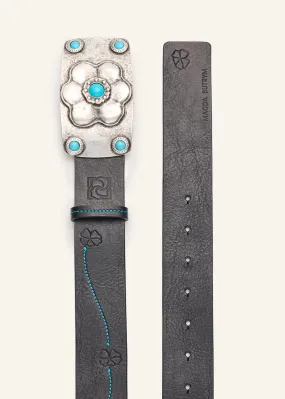 MAGDA BUTRY - Floral embossed belt with turquoise accents