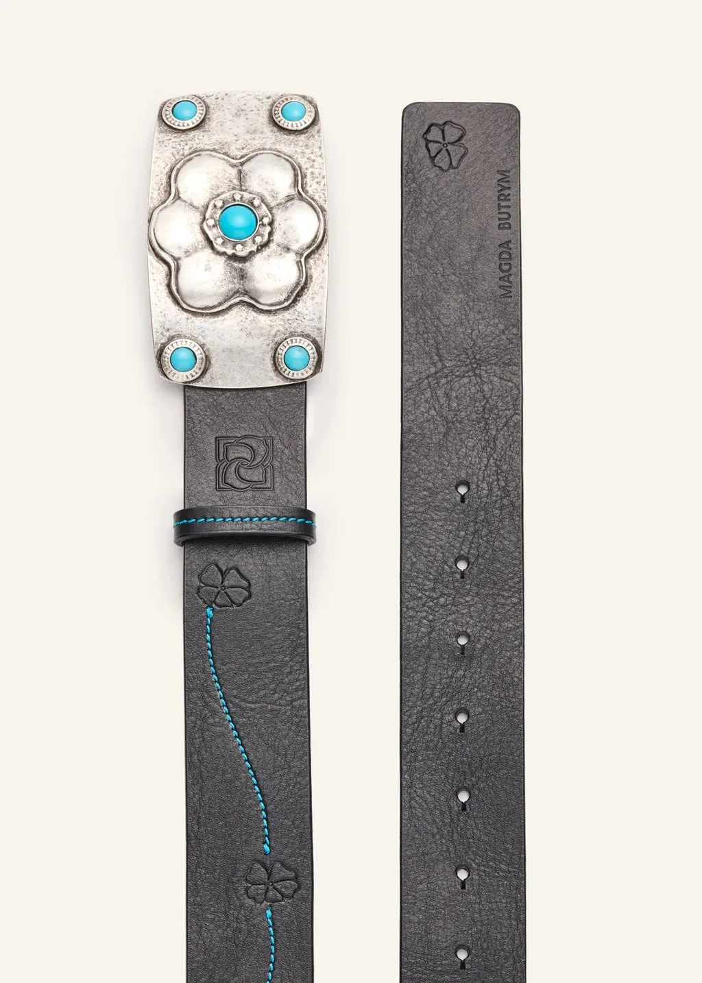 MAGDA BUTRY - Floral embossed belt with turquoise accents