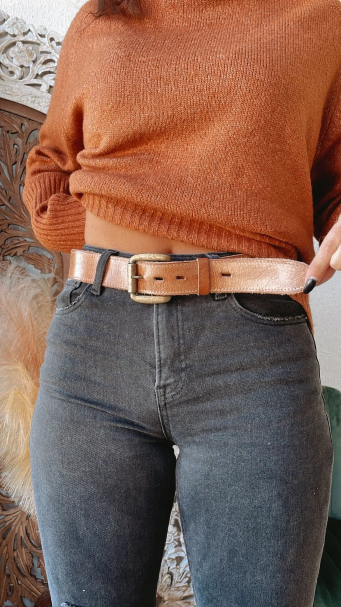 Meander Leather Belt, Tan Rustic