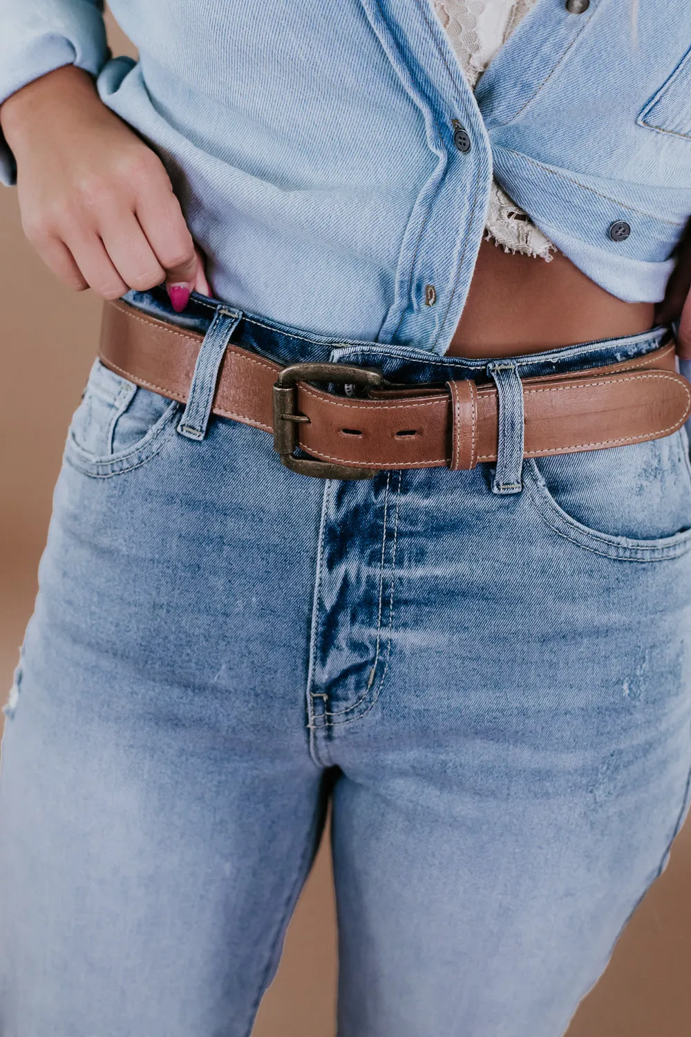 Meander Leather Belt, Tan Rustic