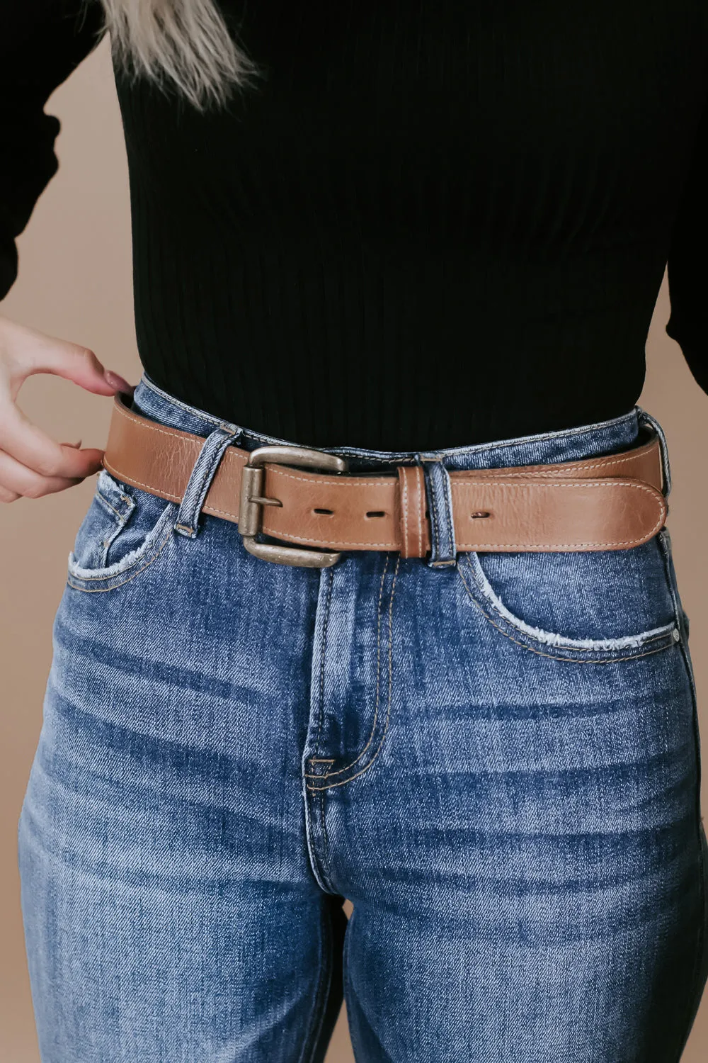 Meander Leather Belt, Tan Rustic