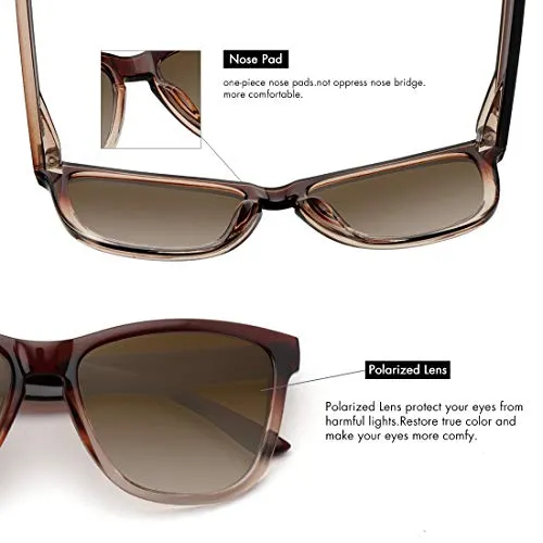 MEETSUN Polarized Sunglasses for Women Men Classic Retro Designer Style (Ombre Brown Frame / Gradient Brown Lens, 54)