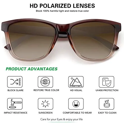 MEETSUN Polarized Sunglasses for Women Men Classic Retro Designer Style (Ombre Brown Frame / Gradient Brown Lens, 54)