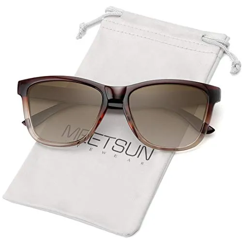MEETSUN Polarized Sunglasses for Women Men Classic Retro Designer Style (Ombre Brown Frame / Gradient Brown Lens, 54)