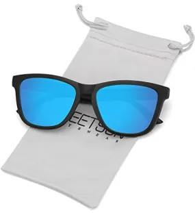 MEETSUN Polarized Sunglasses for Women Men Classic Retro Designer Style UV400 Protection (Matte Black Frame / BLue Mirrored Lens, 54)