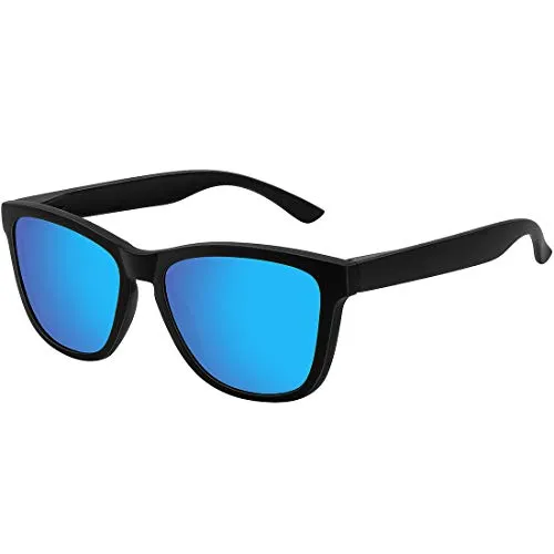 MEETSUN Polarized Sunglasses for Women Men Classic Retro Designer Style UV400 Protection (Matte Black Frame / BLue Mirrored Lens, 54)