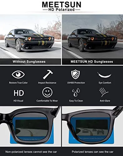 MEETSUN Polarized Sunglasses for Women Men Classic Retro Designer Style UV400 Protection (Matte Black Frame / BLue Mirrored Lens, 54)