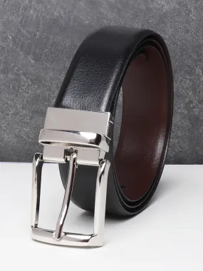 Men Black & Brown Texture Reversible Leather Belt