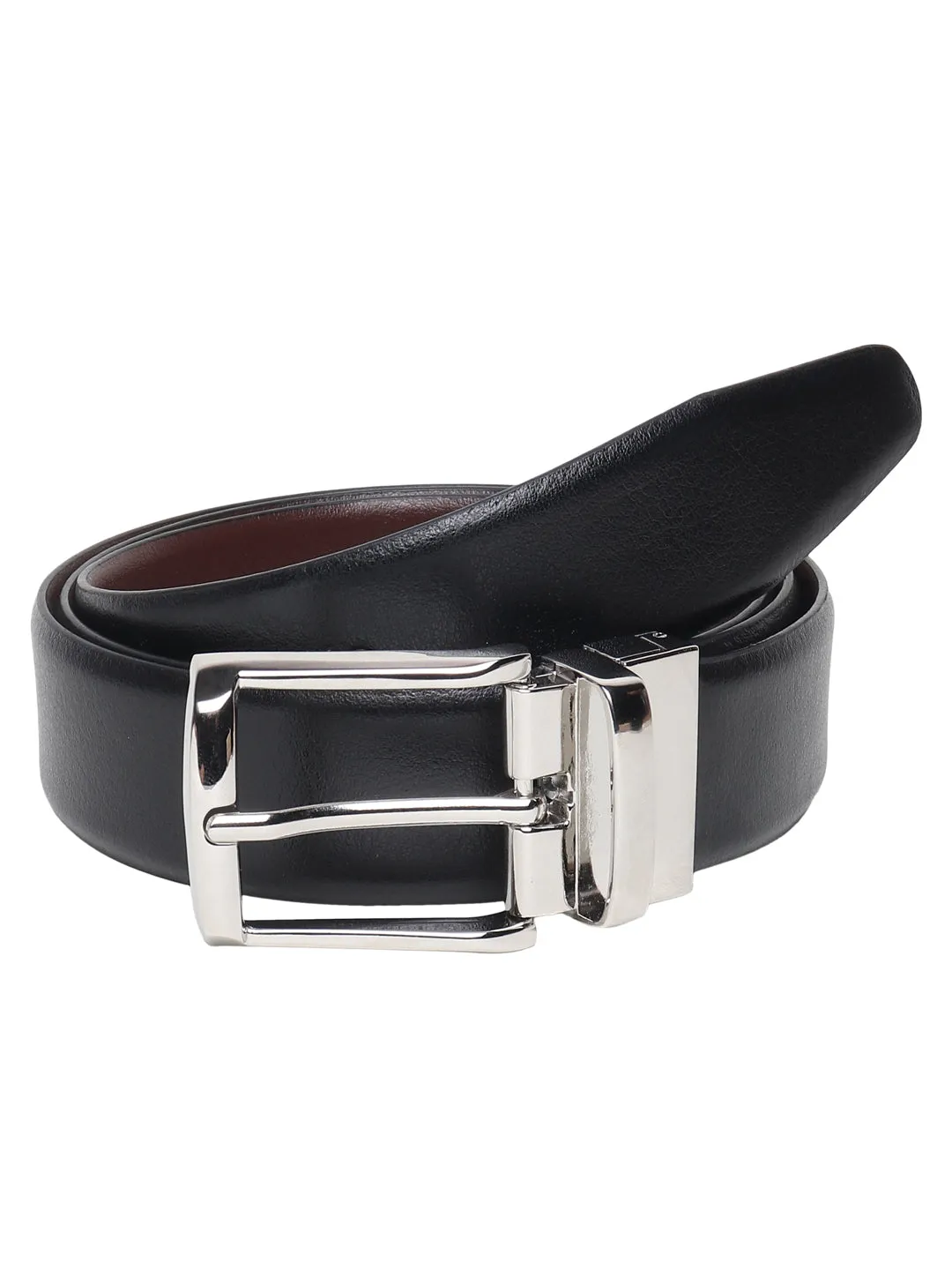 Men Black & Brown Texture Reversible Leather Belt