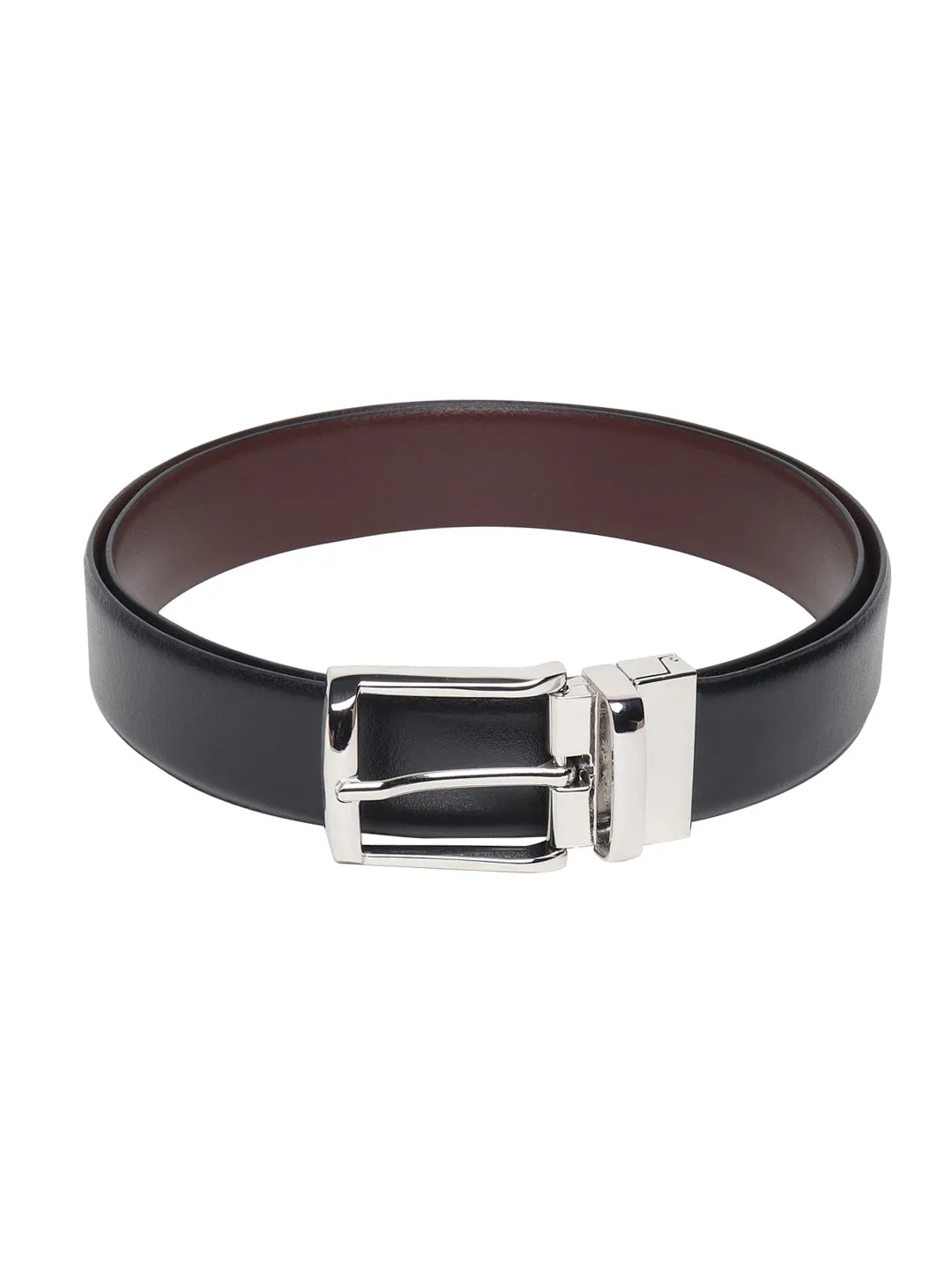 Men Black & Brown Texture Reversible Leather Belt
