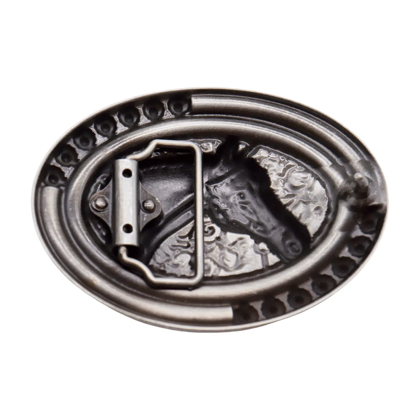 Men Western Belt Buckle Silver Metal Horse Turquoise Blue Beads