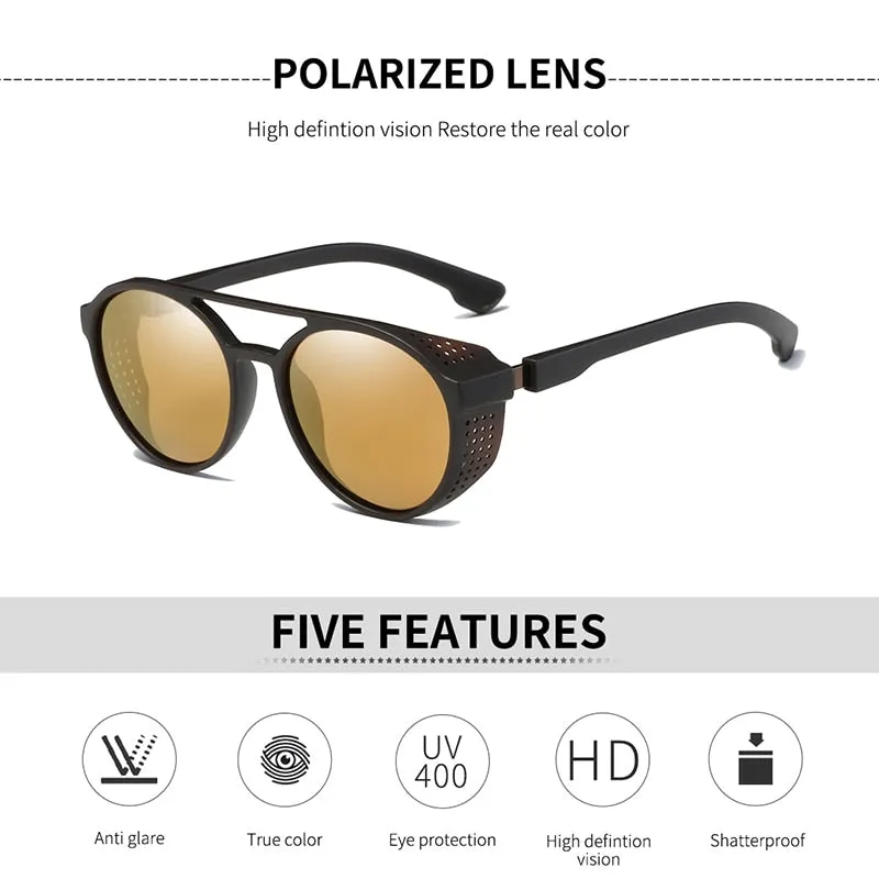 Men's Retro Round Polarized Steampunk Sunglasses HSQT209（ Need to choose tinted color, otherwise the lenses are transparent）