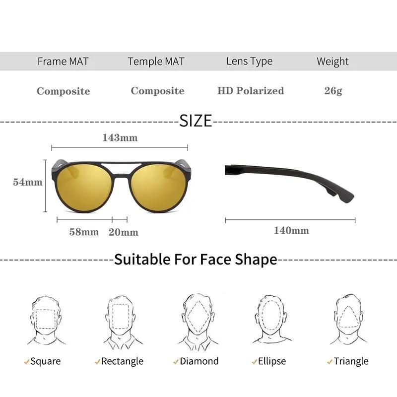 Men's Retro Round Polarized Steampunk Sunglasses HSQT209（ Need to choose tinted color, otherwise the lenses are transparent）