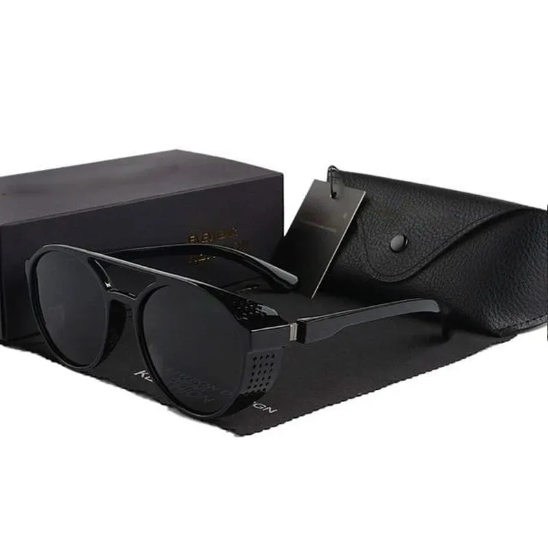 Men's Retro Round Polarized Steampunk Sunglasses HSQT209（ Need to choose tinted color, otherwise the lenses are transparent）
