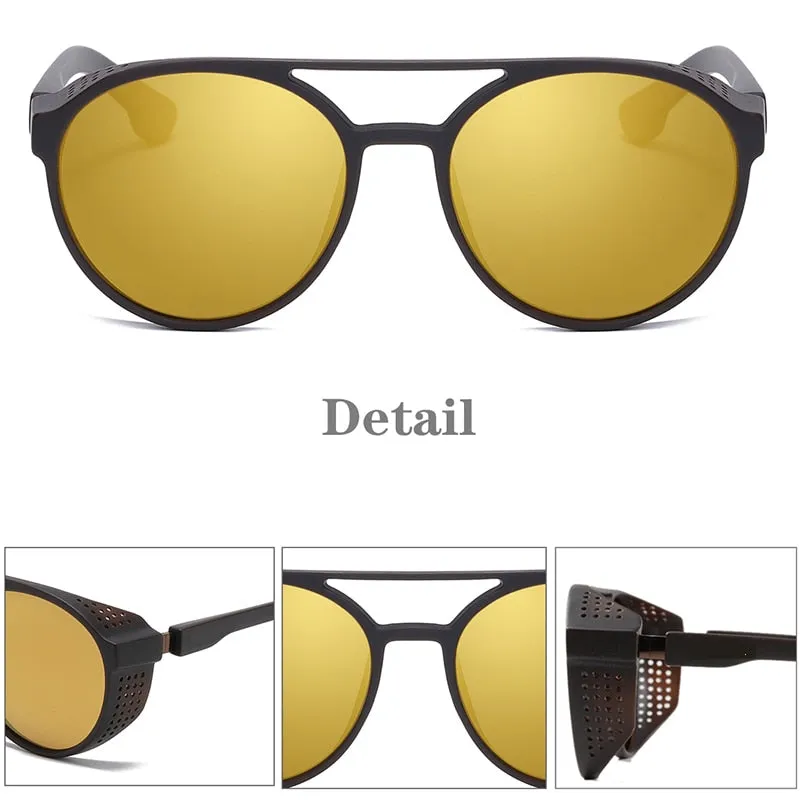 Men's Retro Round Polarized Steampunk Sunglasses HSQT209（ Need to choose tinted color, otherwise the lenses are transparent）