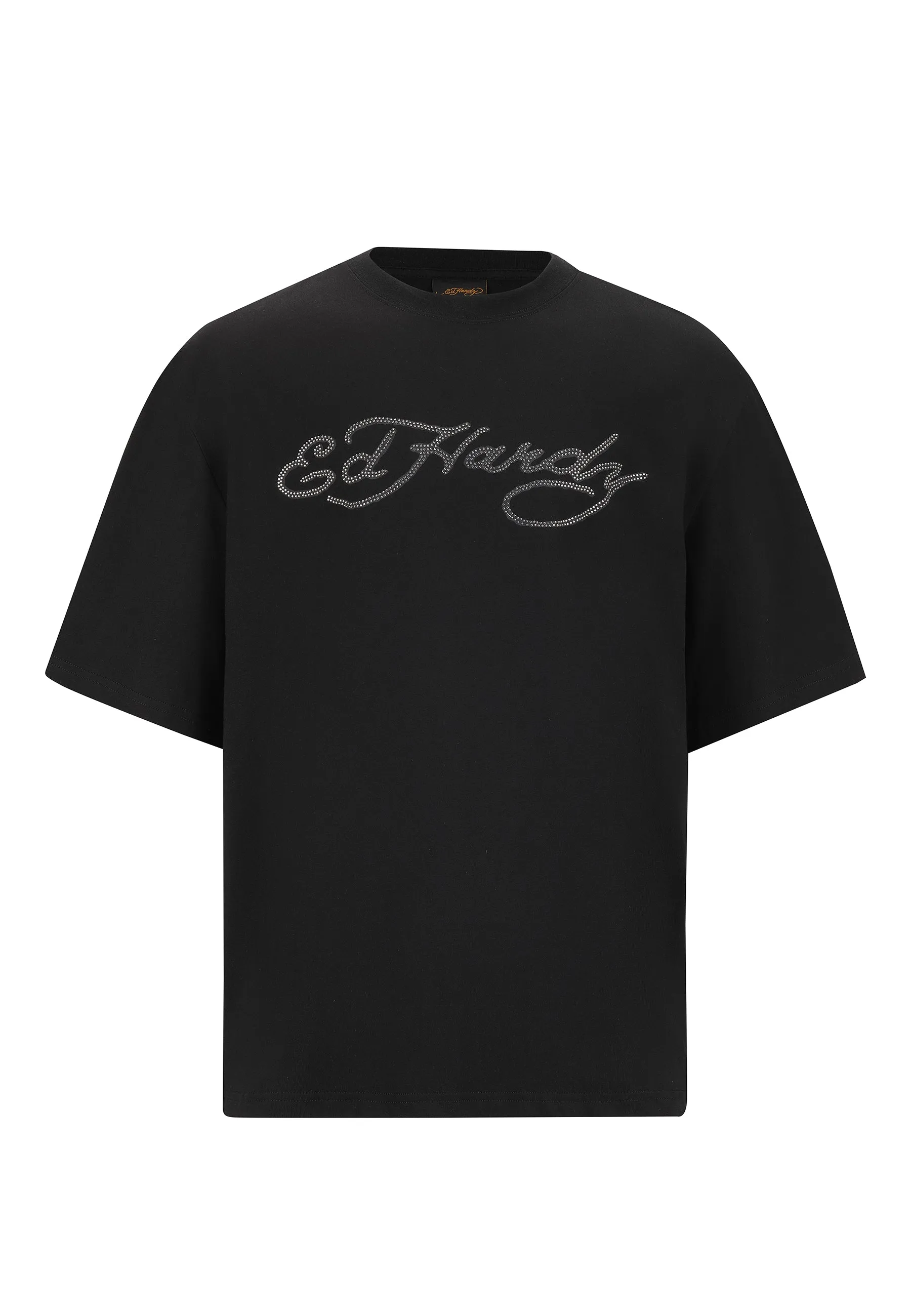 Mens Skull Flame Diamante Tshirt - Black