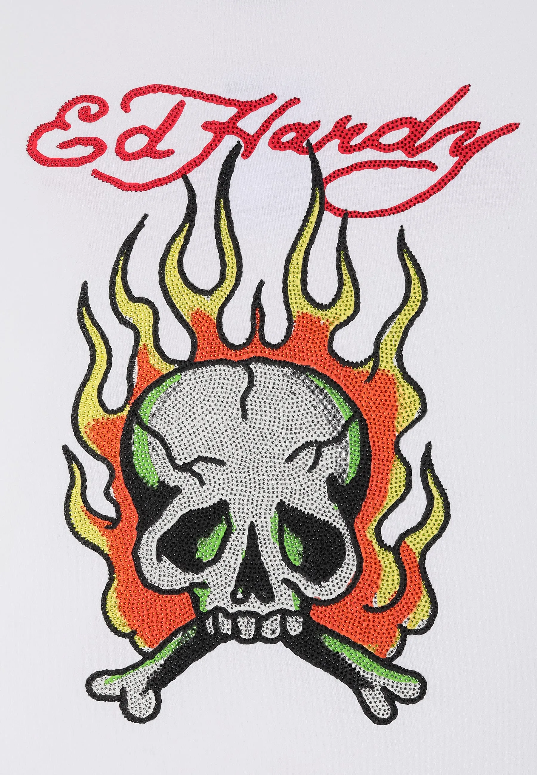 Mens Skull Flame Diamante Tshirt - White