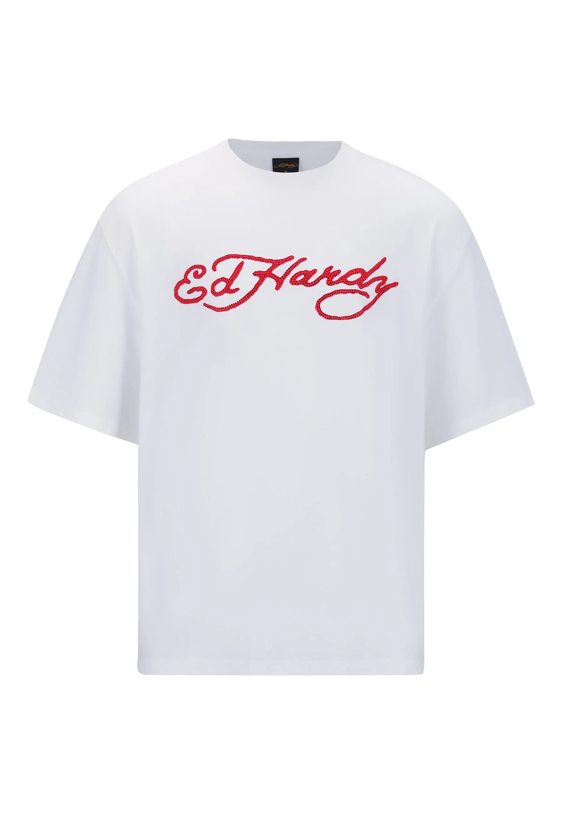 Mens Skull Flame Diamante Tshirt - White