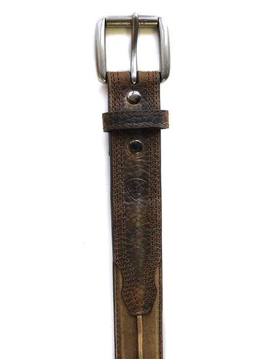 MF Western Ariat Mens Distressed Brown Center Strip Western Belt Style A1011202