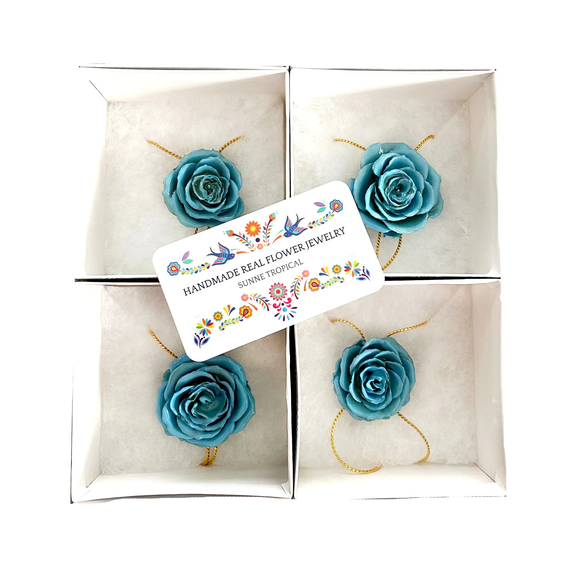 Mini Rose Mini 1.5-2.25 inch Pendant Necklace 18 inch Gold Plated 24K (Baby Blue)