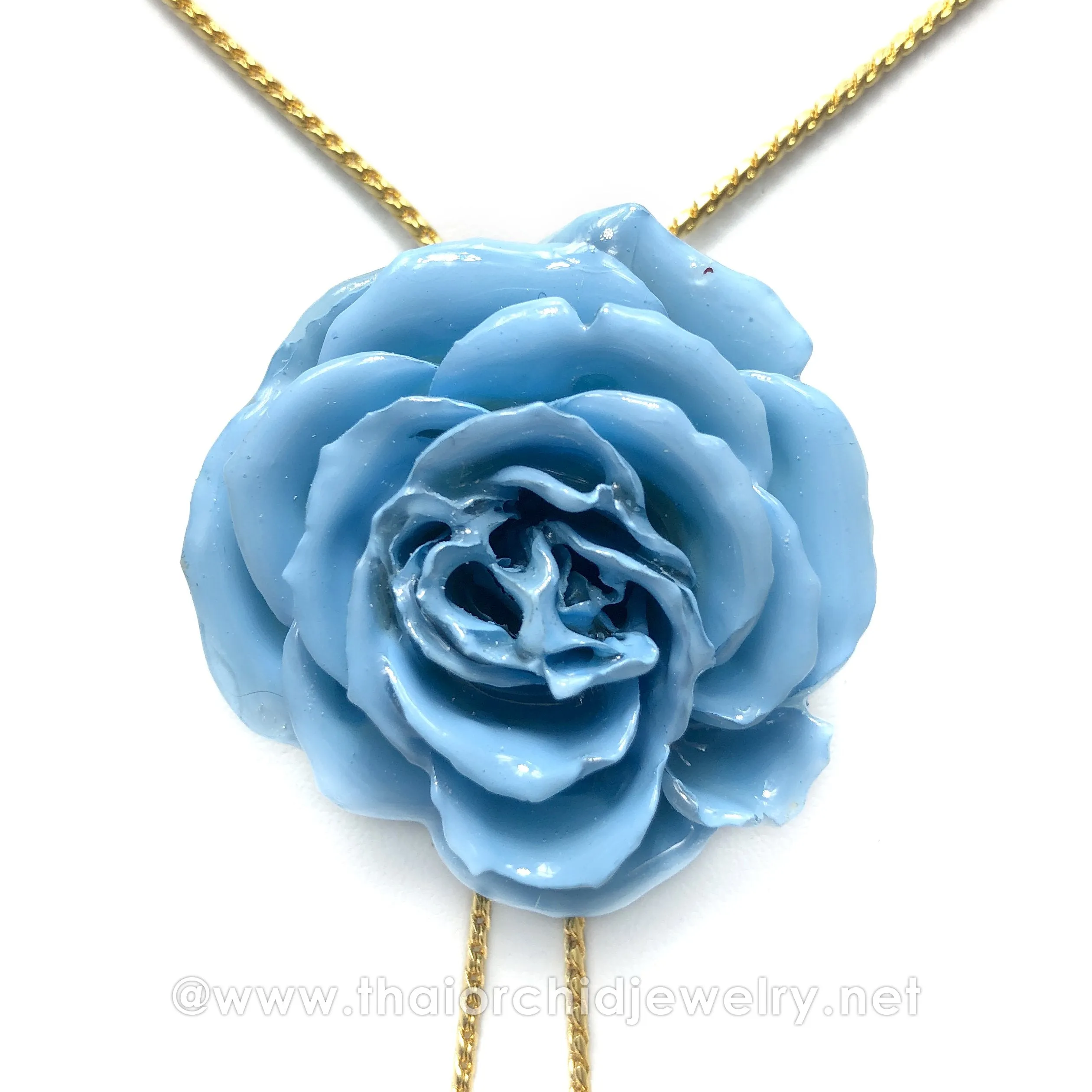 Mini Rose Mini 1.5-2.25 inch Pendant Necklace 18 inch Gold Plated 24K (Baby Blue)