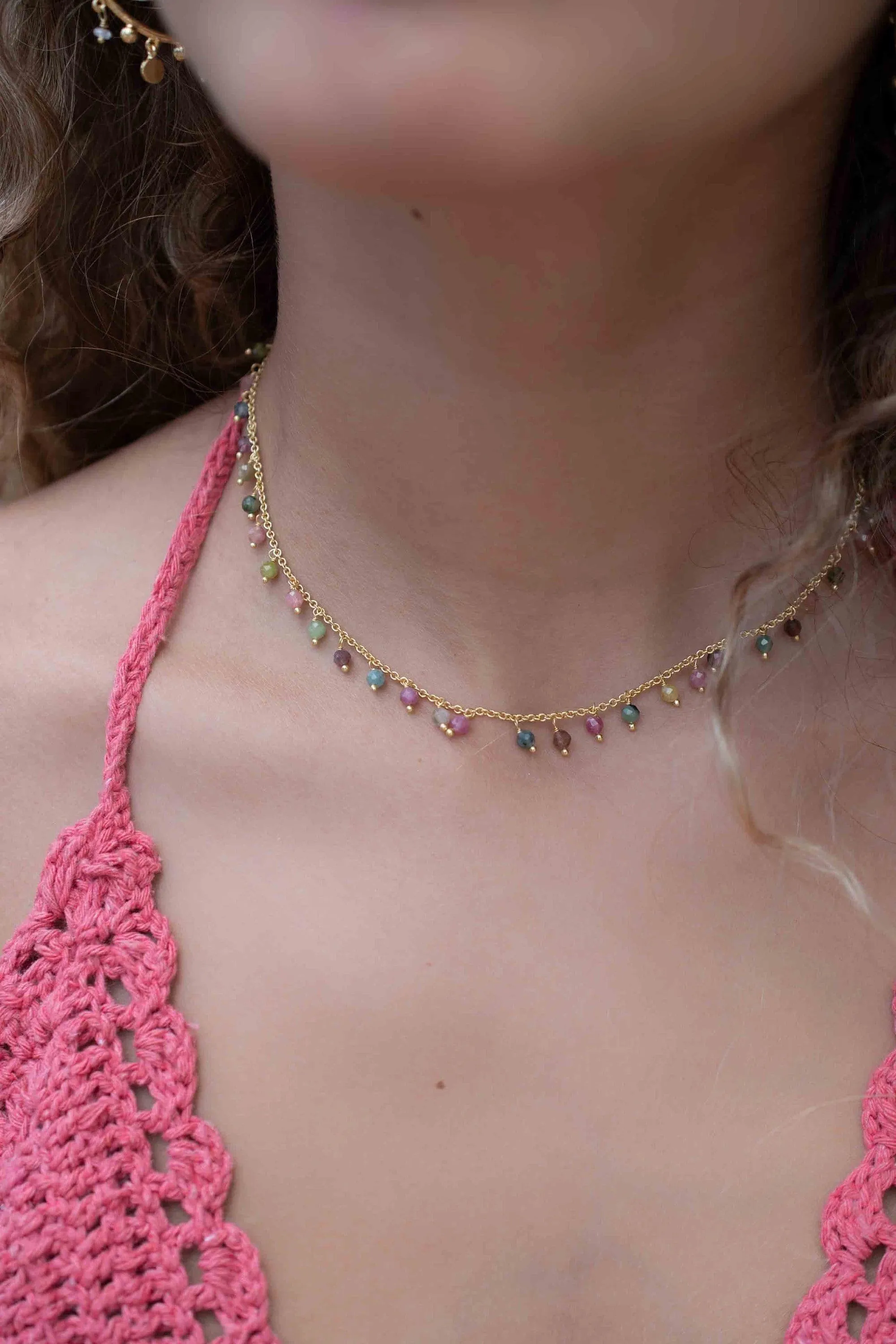 Moonstone, Labradorite, Aqua Chalcedony, Tourmaline or Turquoise Choker Necklace ~ Gold Plated 18k ~ MN132