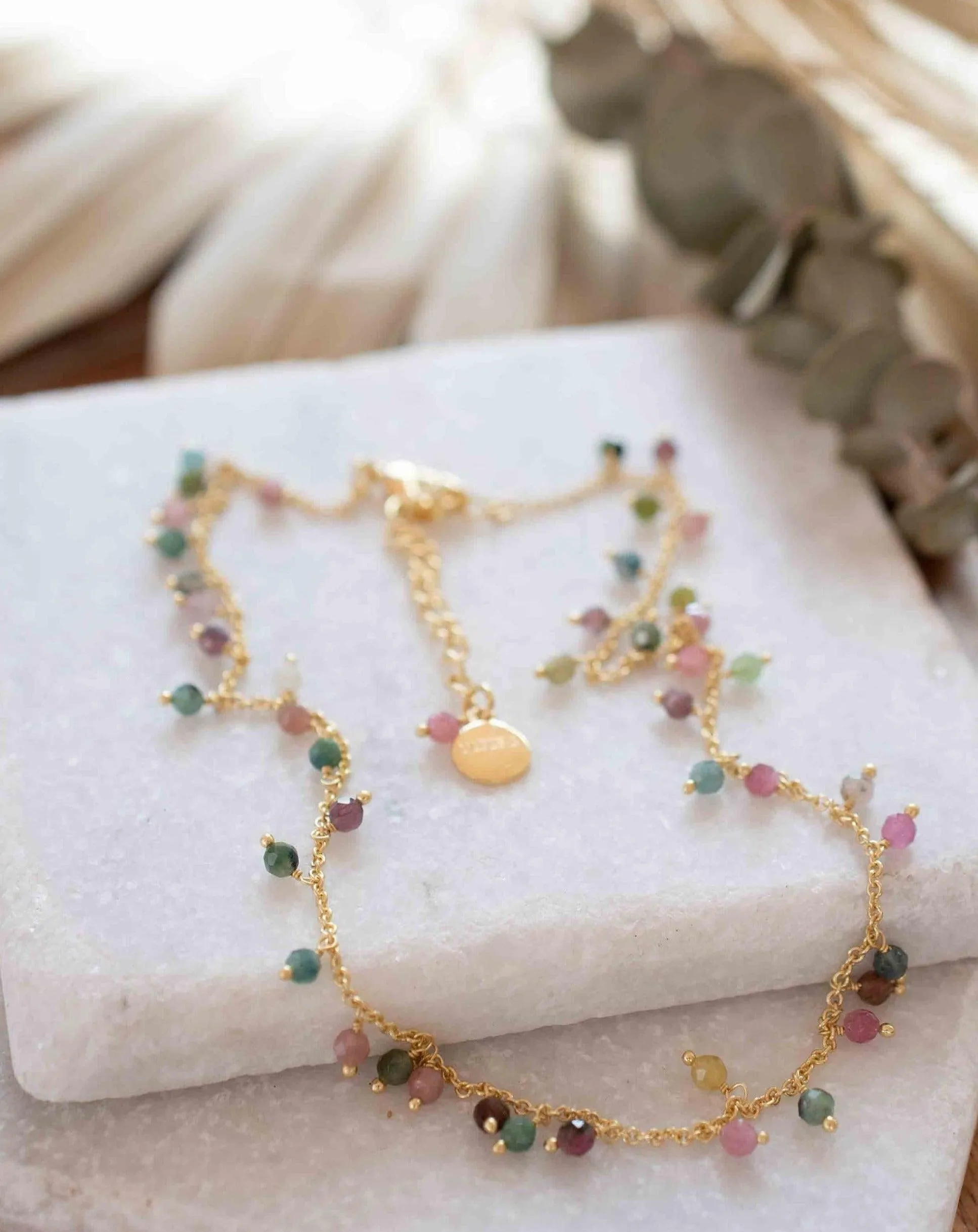 Moonstone, Labradorite, Aqua Chalcedony, Tourmaline or Turquoise Choker Necklace ~ Gold Plated 18k ~ MN132