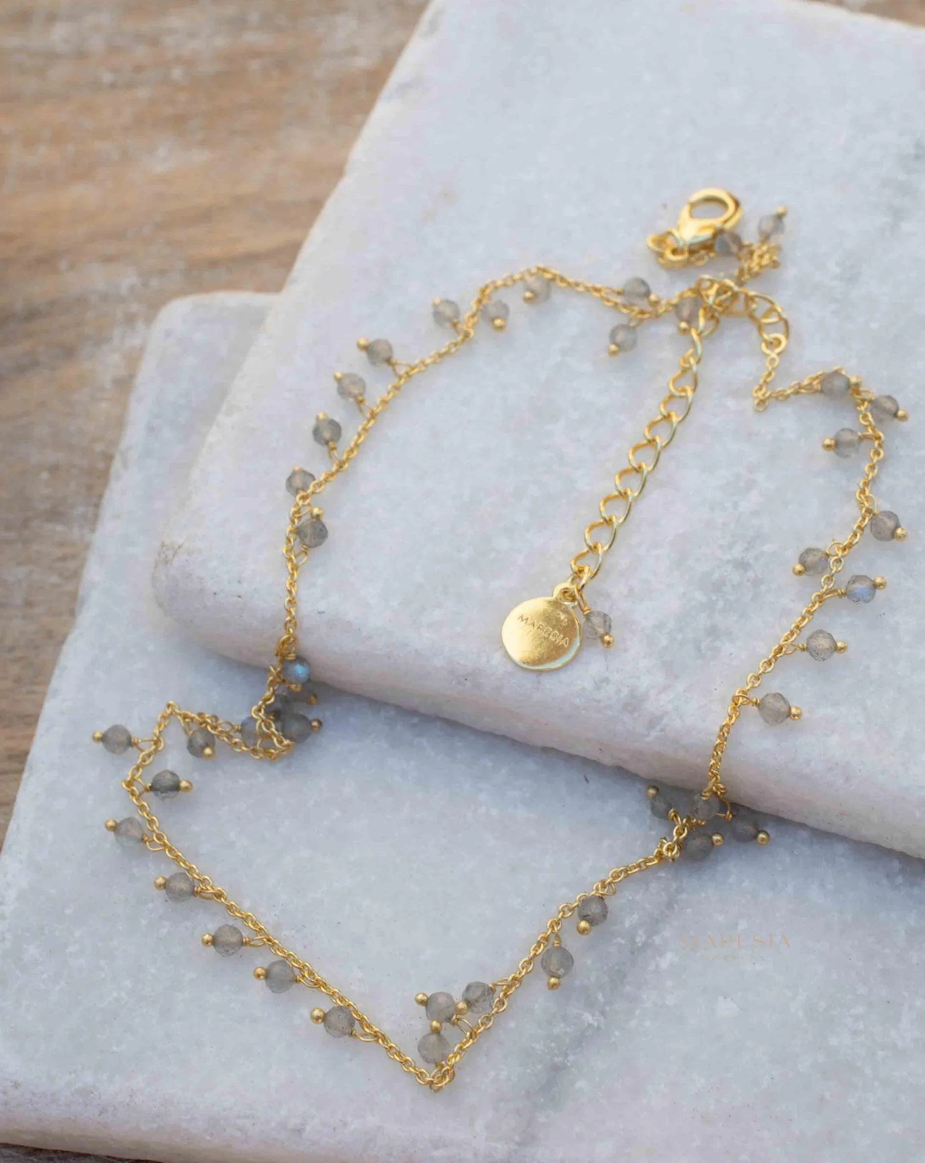 Moonstone, Labradorite, Aqua Chalcedony, Tourmaline or Turquoise Choker Necklace ~ Gold Plated 18k ~ MN132