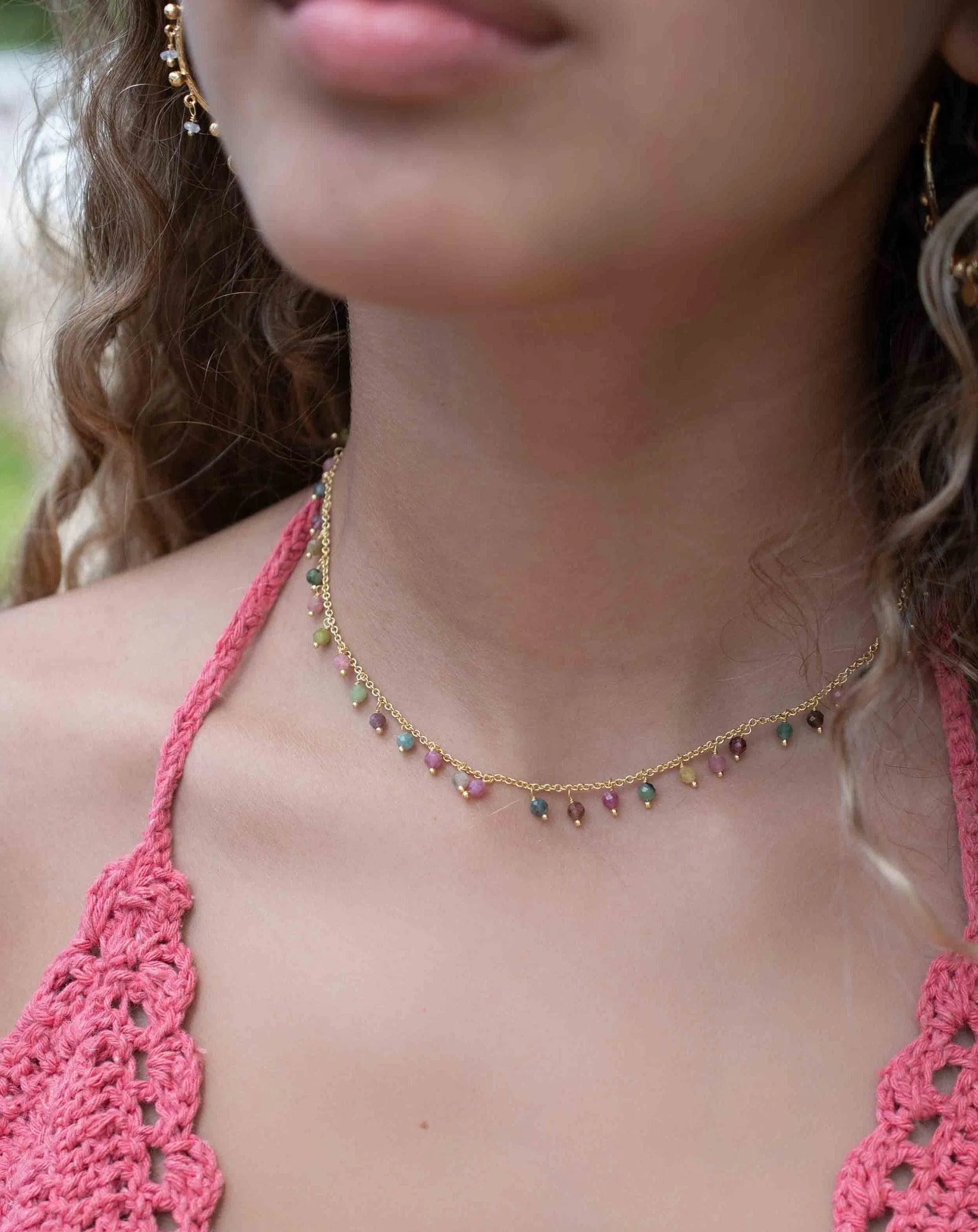 Moonstone, Labradorite, Aqua Chalcedony, Tourmaline or Turquoise Choker Necklace ~ Gold Plated 18k ~ MN132