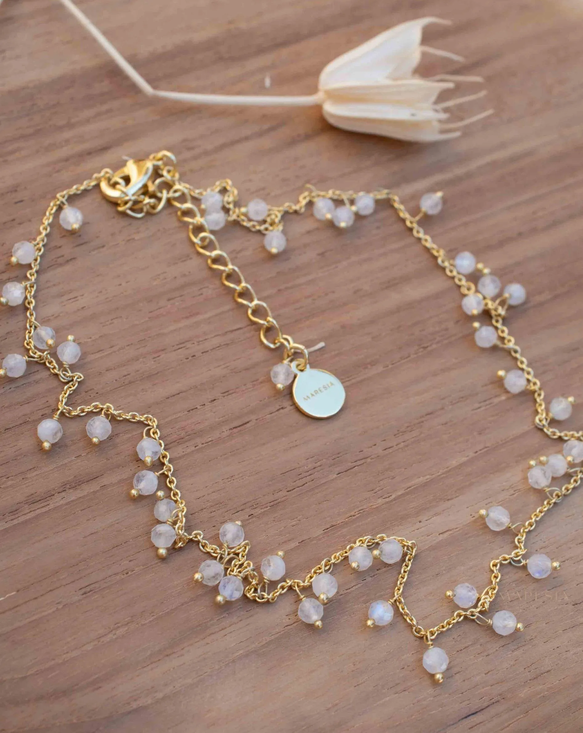 Moonstone, Labradorite, Aqua Chalcedony, Tourmaline or Turquoise Choker Necklace ~ Gold Plated 18k ~ MN132