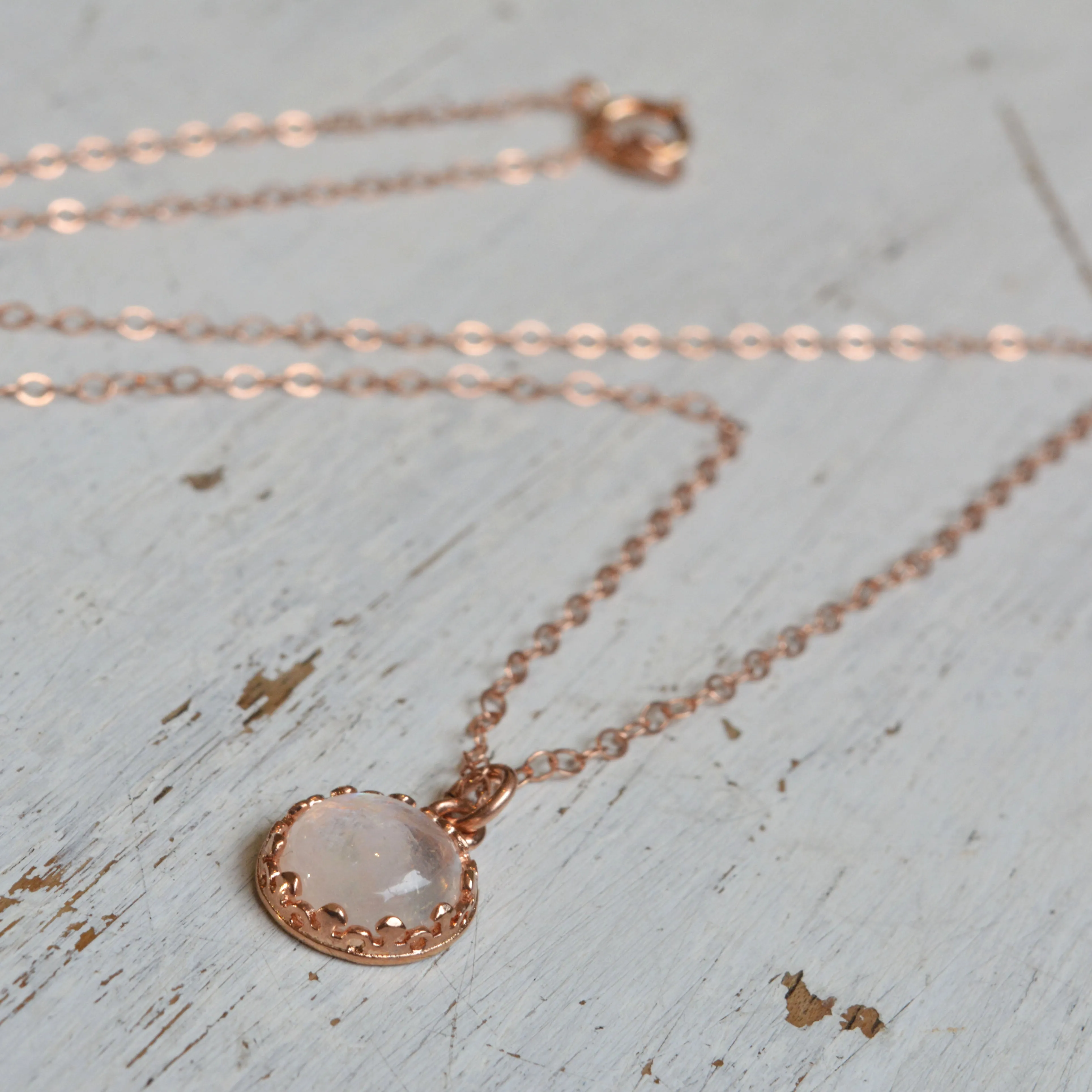 Moonstone Pendant Necklace Rose Gold Filled 8 mm June Birthstone Necklace