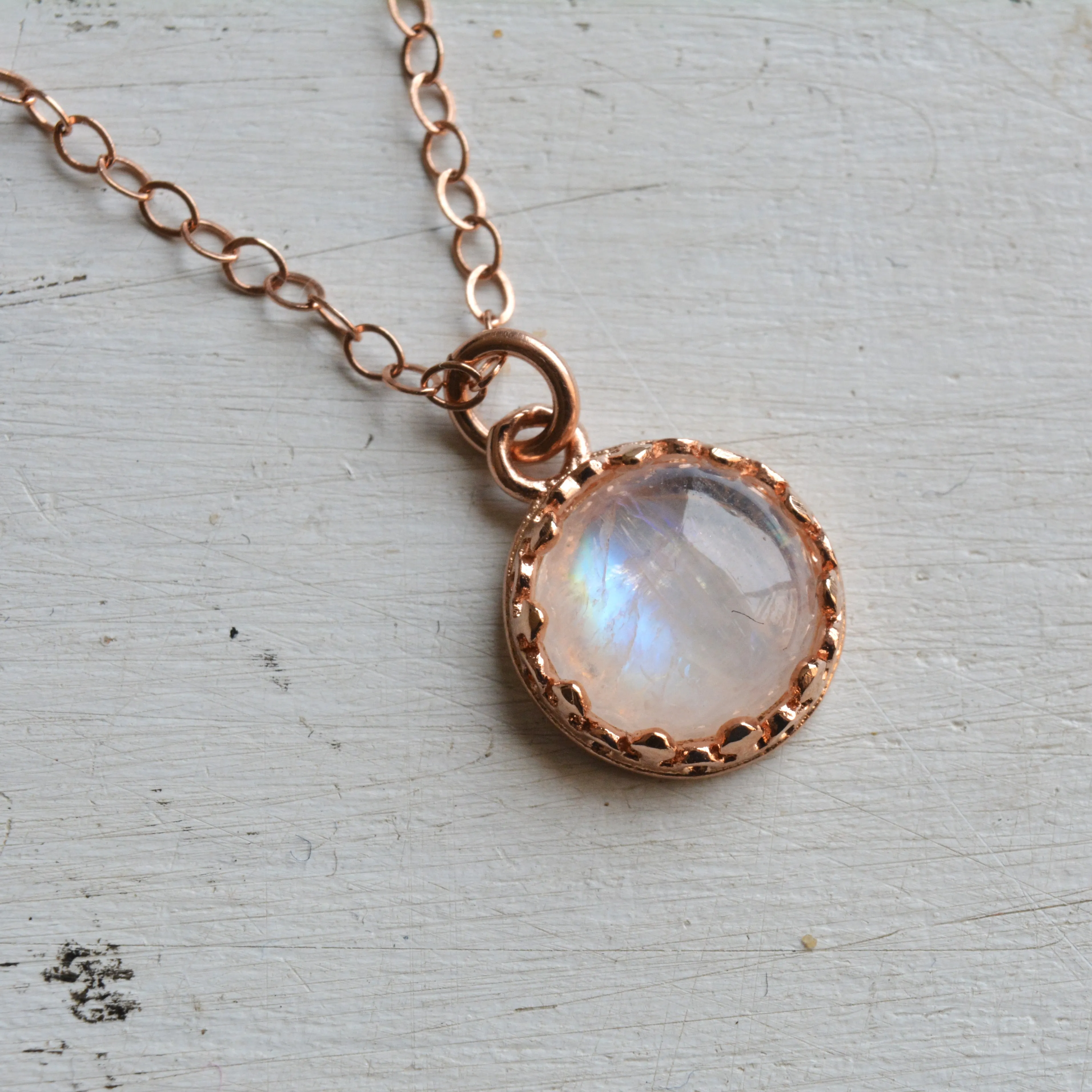Moonstone Pendant Necklace Rose Gold Filled 8 mm June Birthstone Necklace