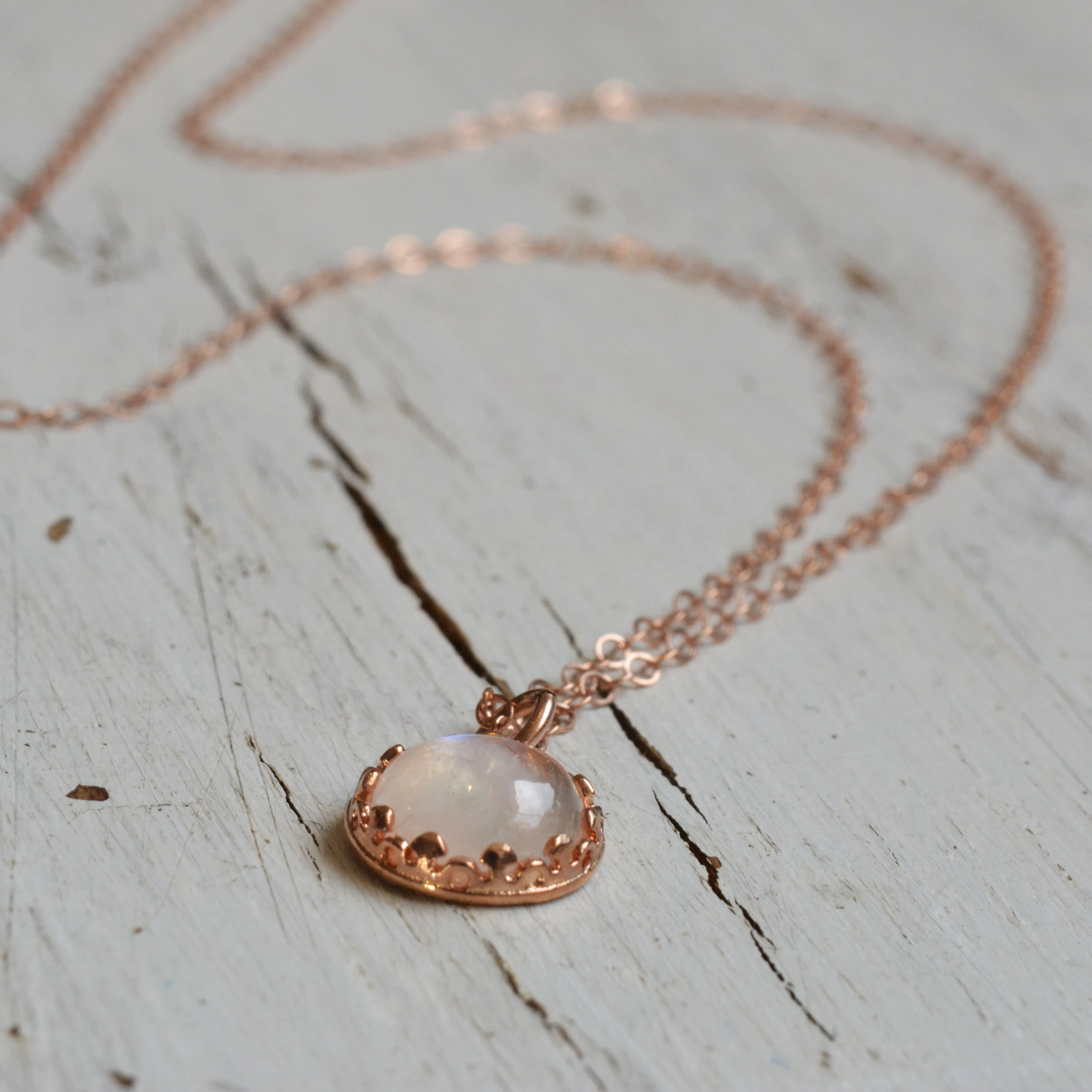 Moonstone Pendant Necklace Rose Gold Filled 8 mm June Birthstone Necklace