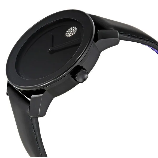 Movado Bold 42 mm Black Dial With Swarovski Crystal Marker Black Leather Strap Unisex Watch 3600044