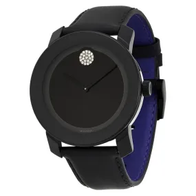 Movado Bold 42 mm Black Dial With Swarovski Crystal Marker Black Leather Strap Unisex Watch 3600044