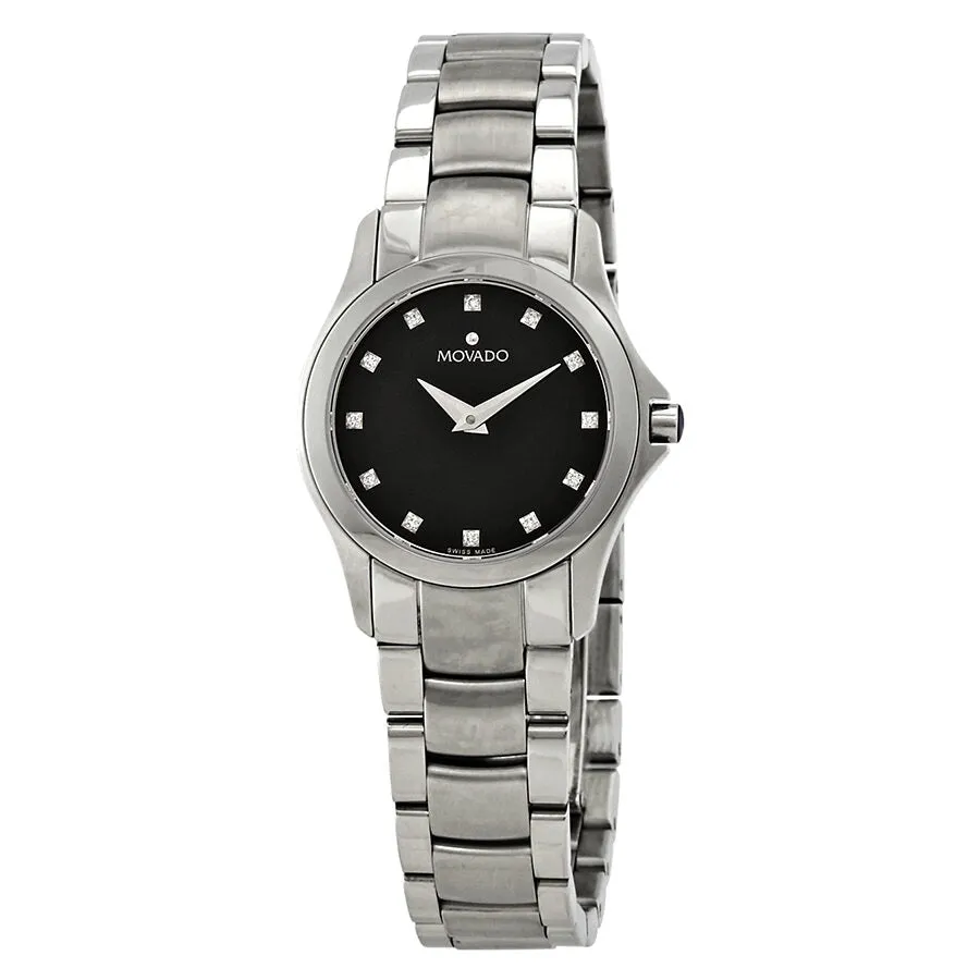 Movado Masino Black Diamond Dial Ladies Watch 0606186
