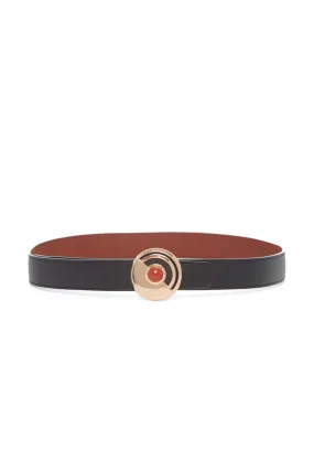 Moya Reversible Small Belt in Black Leather & Red Jasper
