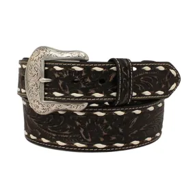 N210005101 Nocona Men's Embossed Distressed Black with White Buckstitch Belt